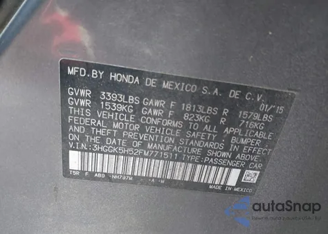 2015 Honda Fit Lx from USA, damaged, VIN 3HGGK5H52FM771511